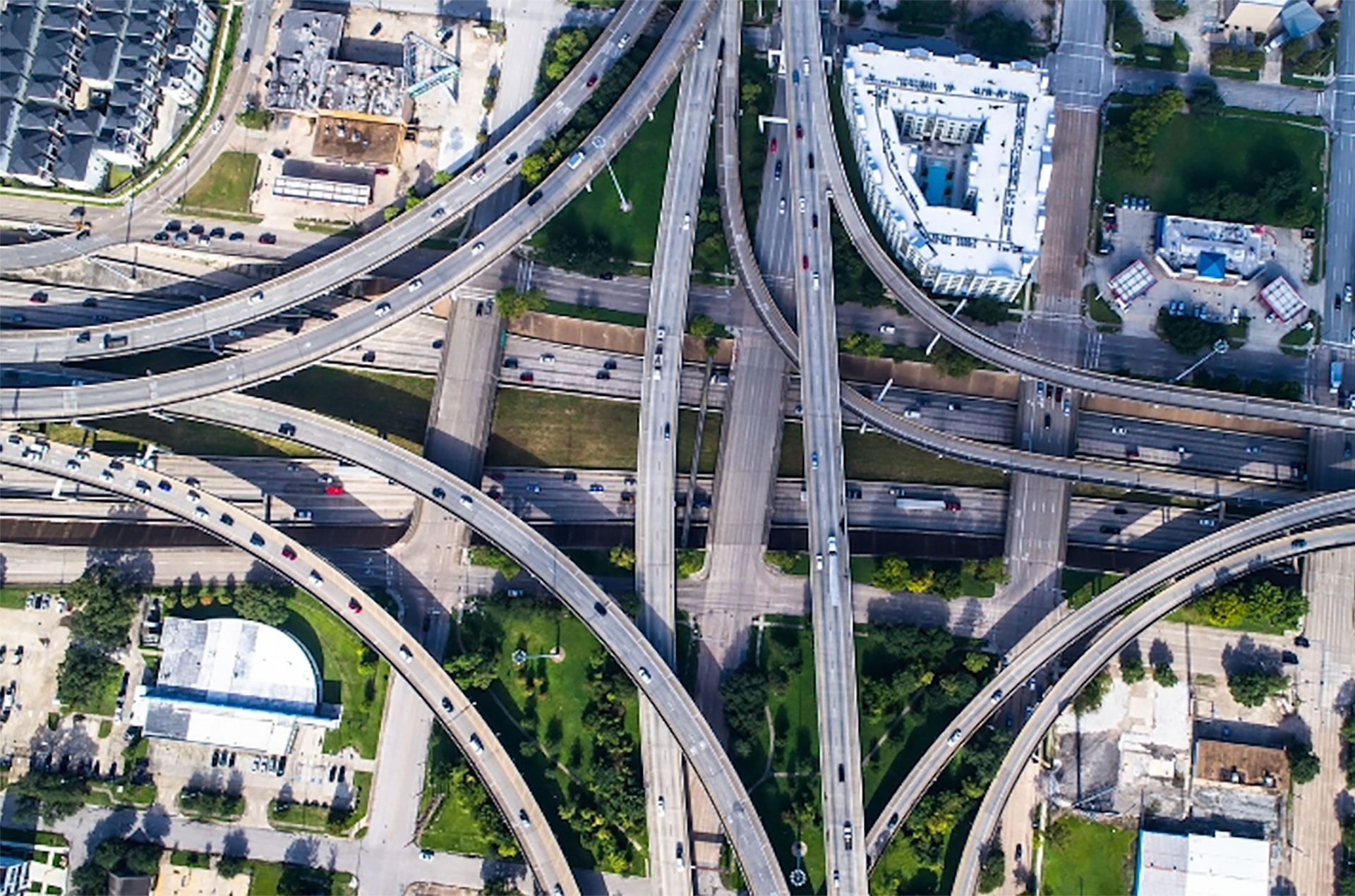 Birds-eye view of city’s freeway ramps