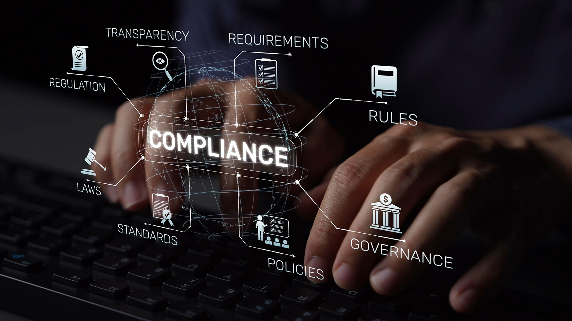 Compliance graphic over keyboard
