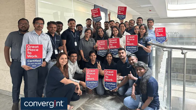 Convergint’s team in India holding ‘Great Place To Work’ signs