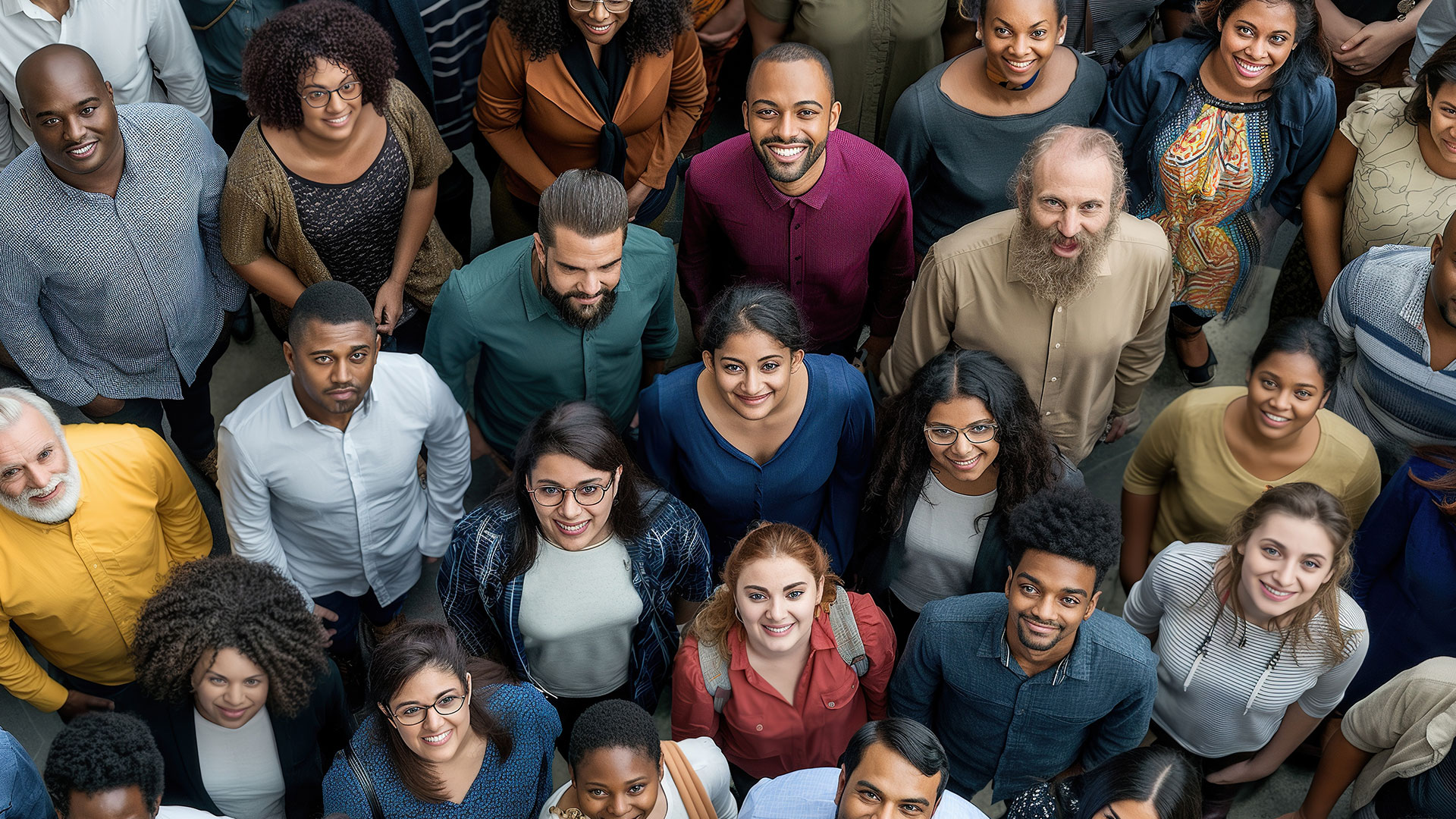 A crowd of people looking up at the camera
