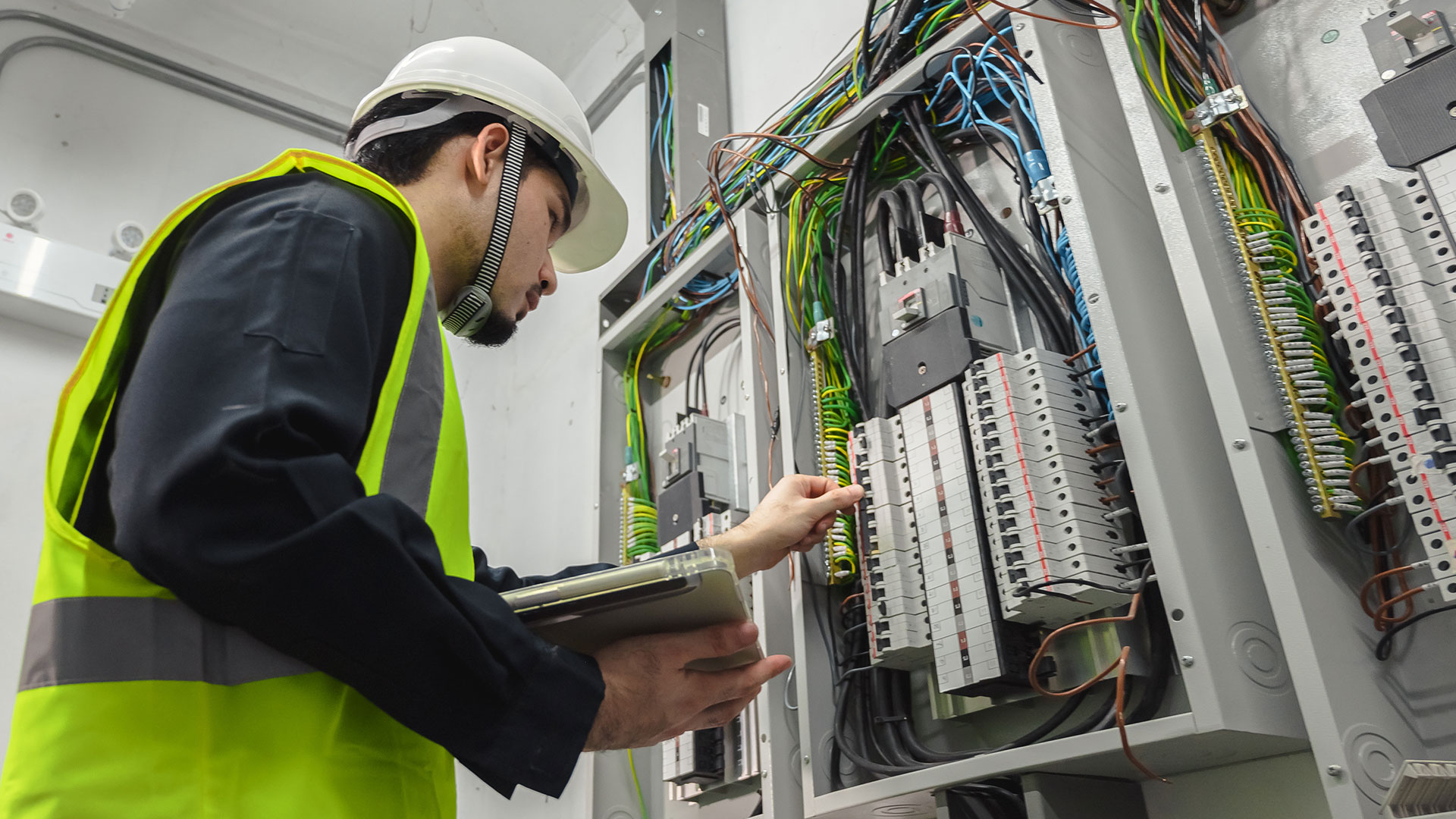 Worker testing circuit boards