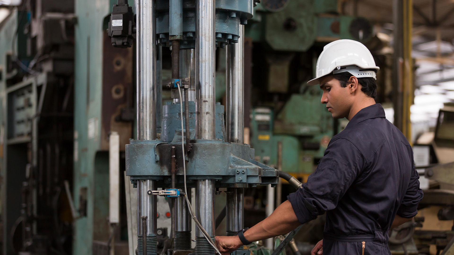 Male Engineer Worker Or Male Technician. Male Factory Worker Working