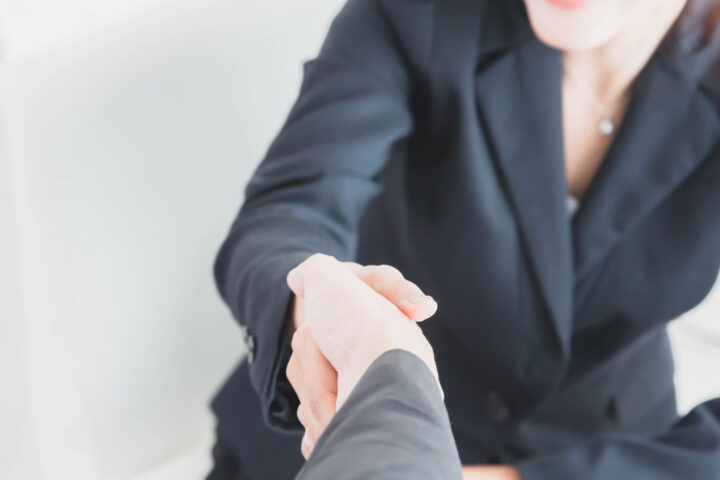 Businesswoman making handshake with a businessman