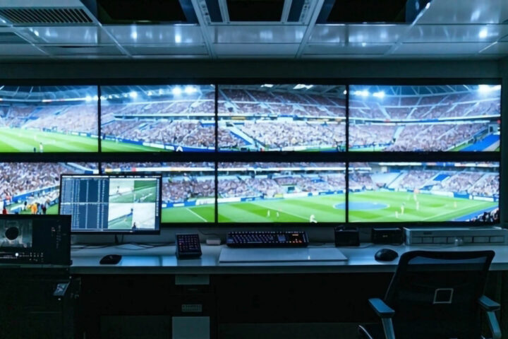 a security monitor room of a sports stadium